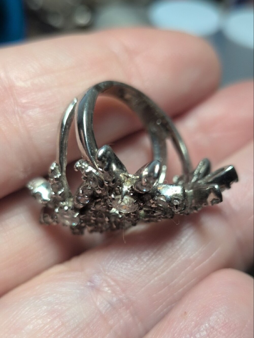 Silver Crystal Floral Cluster Ring - Women's Jewelry - Picture 4 of 5